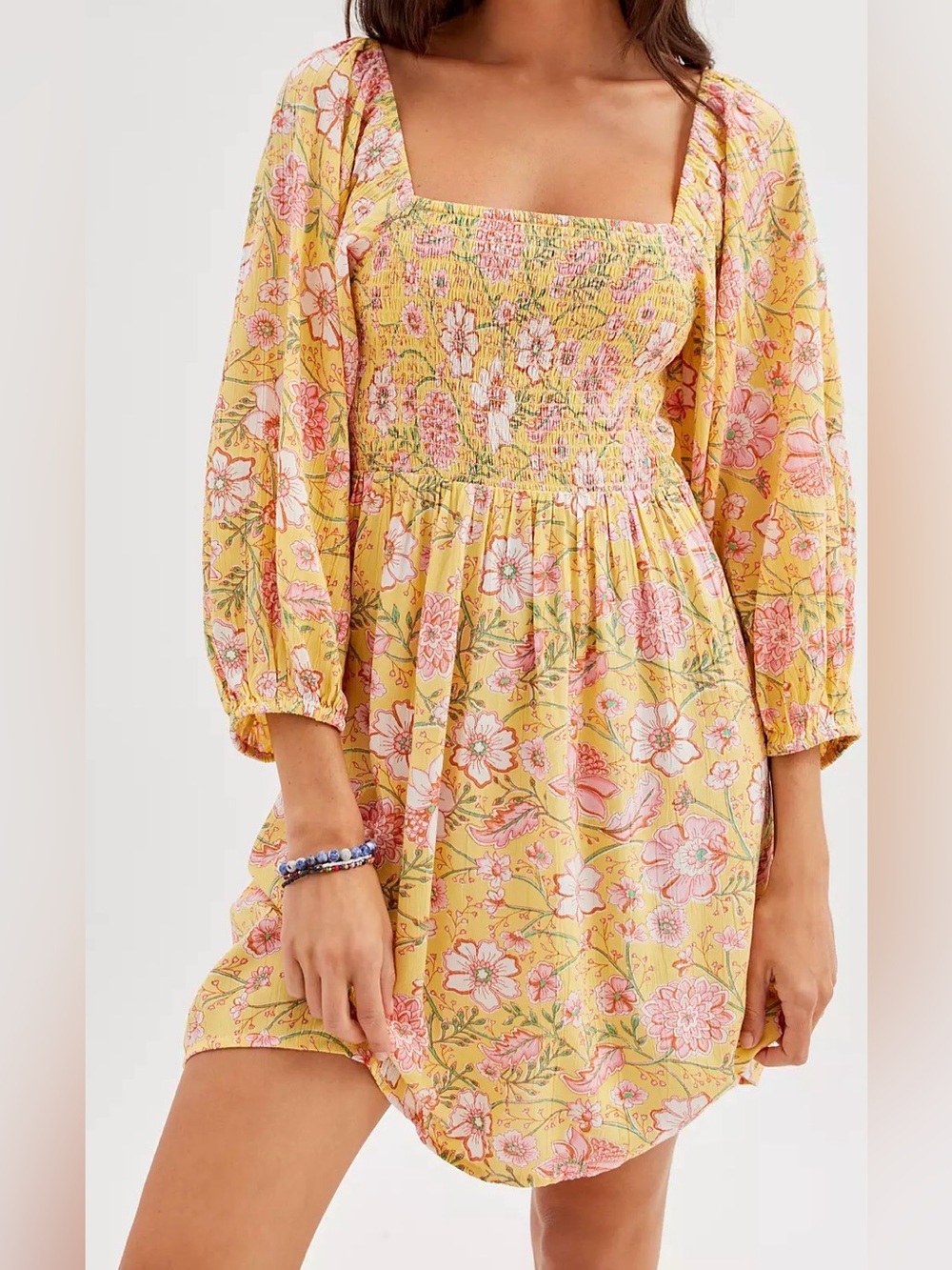 NWT Billabong Paradise Days Cottagecore Prairie Yellow Floral Mini Dress size XL
